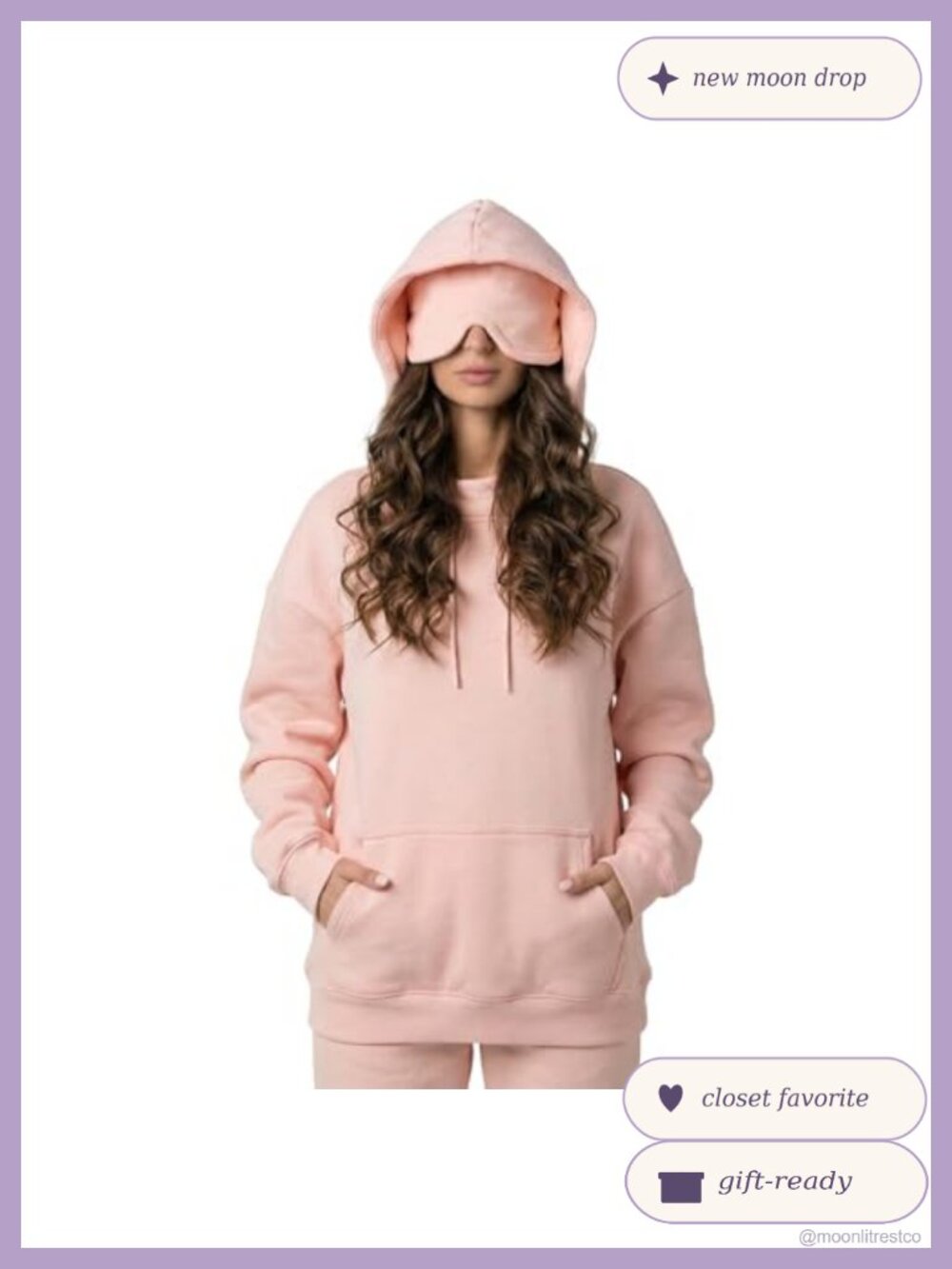 Oversized Pullover Hoodie With Built-In Eye Mask Kangaroo Pocket Travel